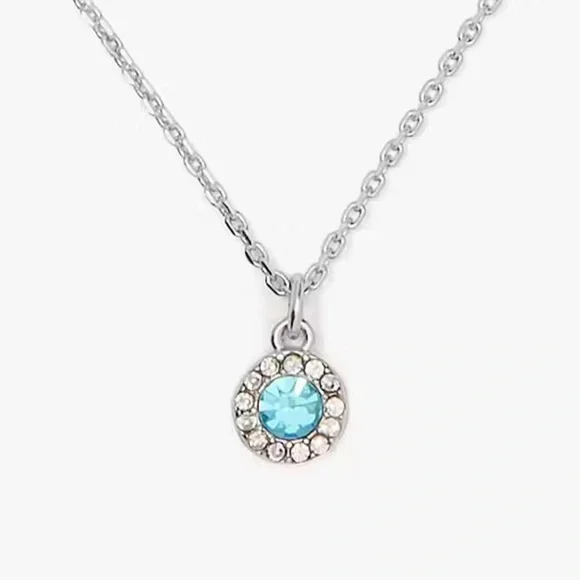 Kate Spade Aqua Silver Pave Halo Pendant Necklace New! - Picture 1 of 5